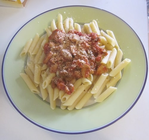 Pâtes aux champignons sauce tomate parmesan