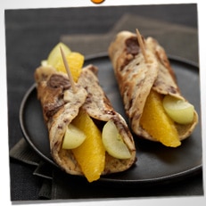 PETITS ROULEAUX DE CREPES RAISINS ORANGE CHOCO CARAMEL